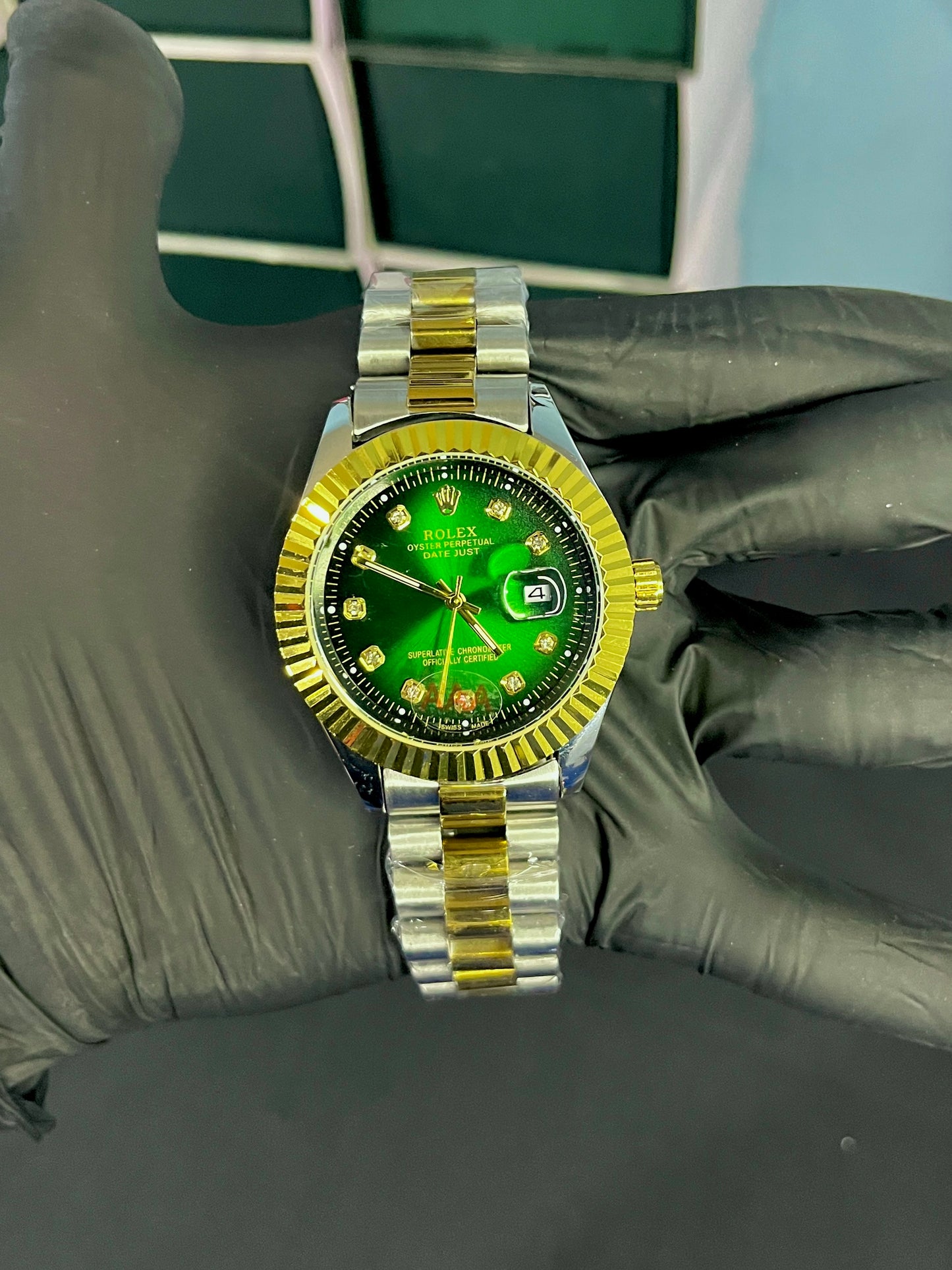 Rolex DateJust Two Tone With Green Dail