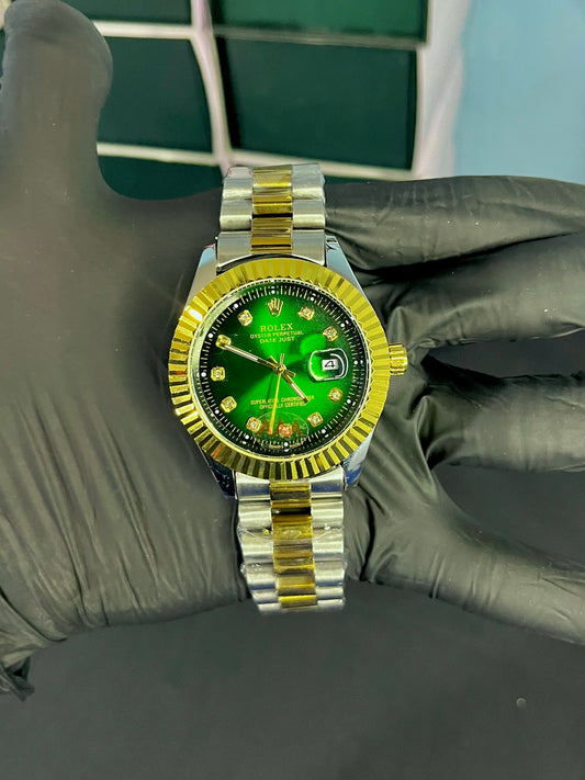 Rolex DateJust Two Tone With Green Dail