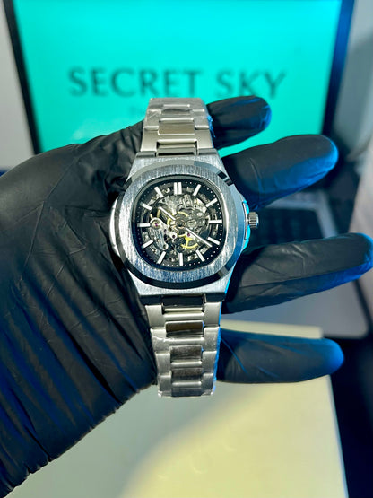 PP Style Automatic Skeleton Watch Silver