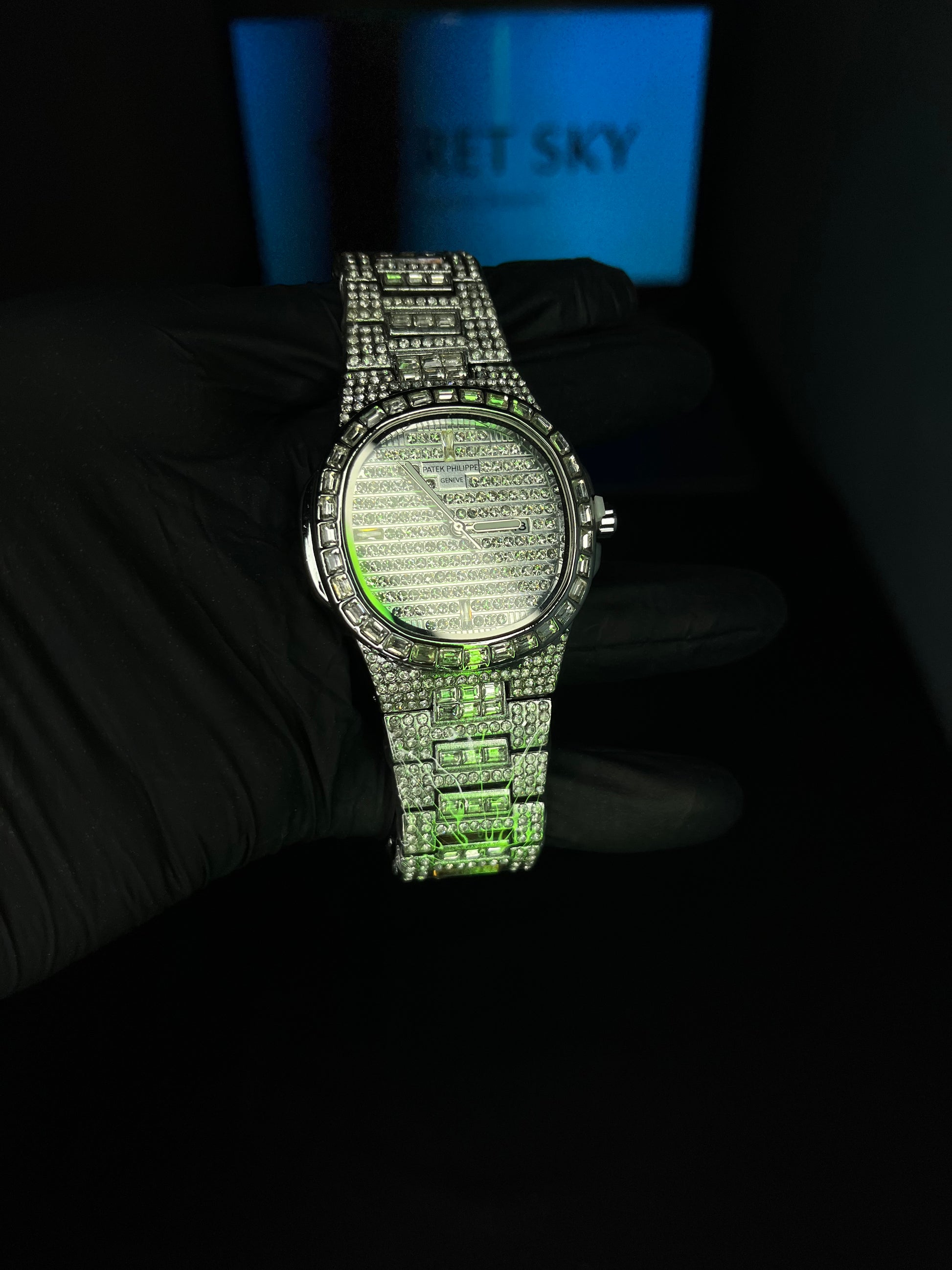 Patek Philippe White Iced Stone Watch 