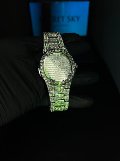 Patek Philippe White Iced Stone Watch 