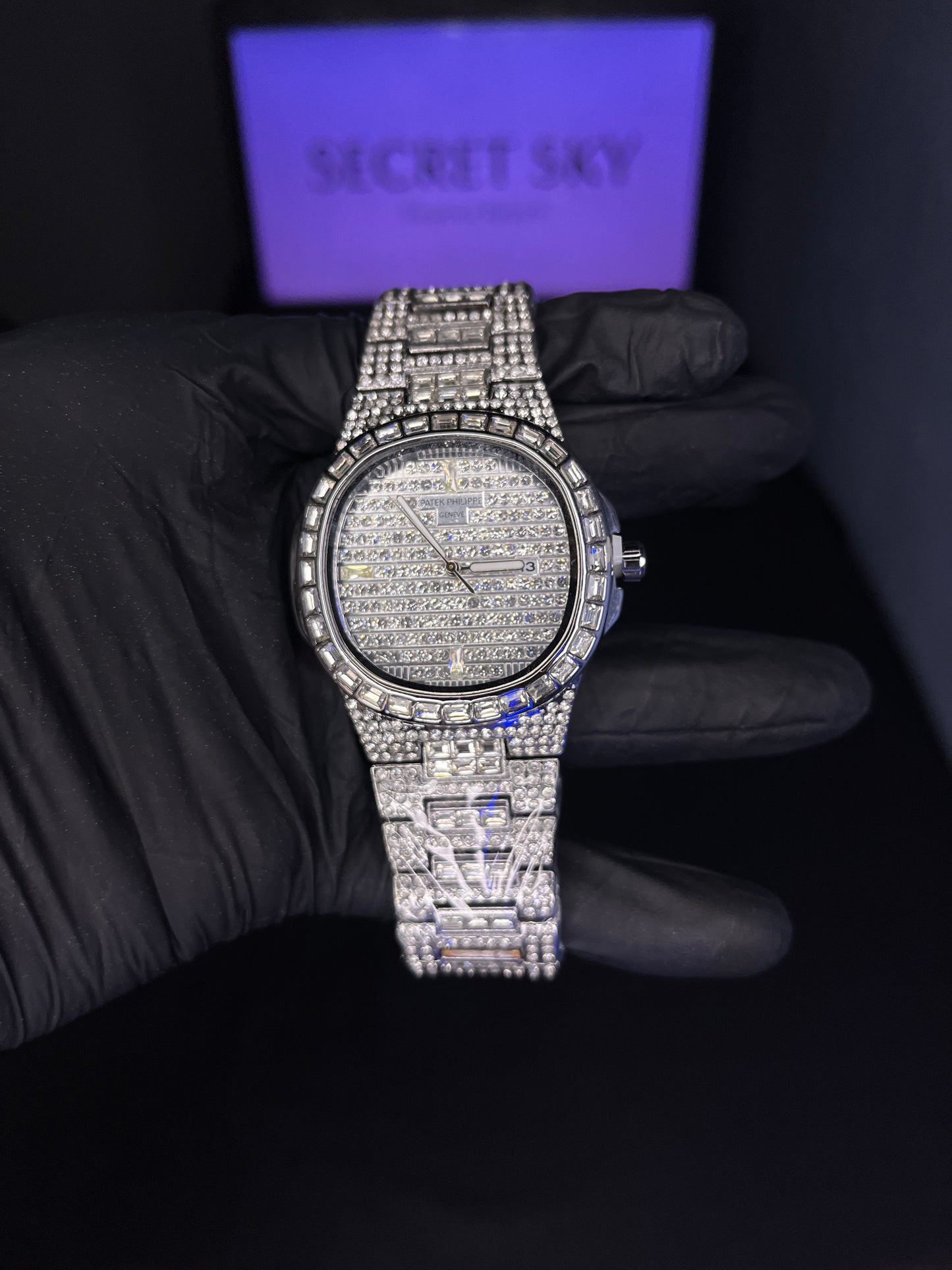 Patek Philippe White Iced Stone Watch 